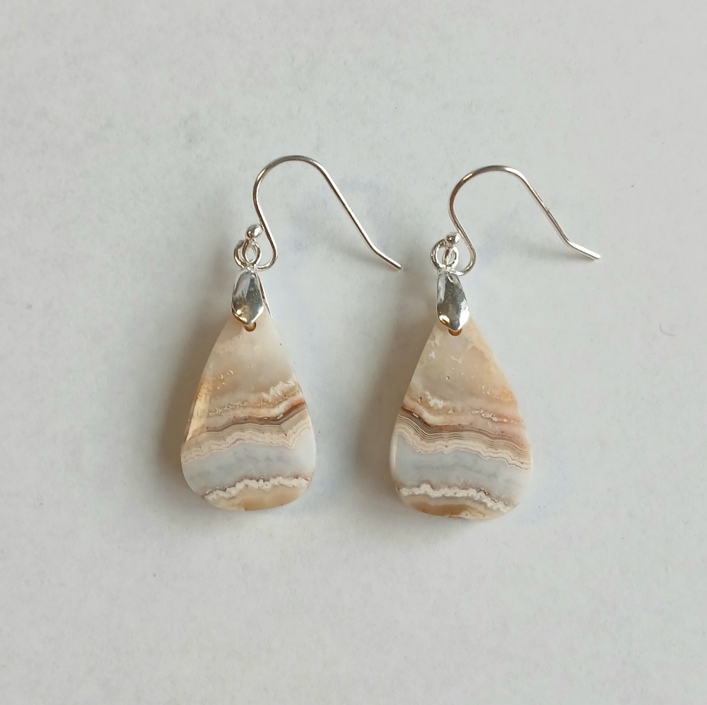 Lace Agate Gemstone Earrings with 925 Sterling Silver Findings